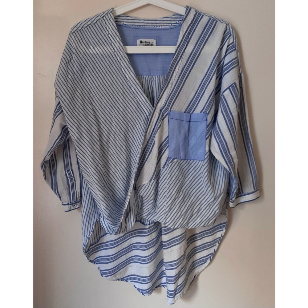 Holding Horses • S • Striped High Low Wrap Top Shirt